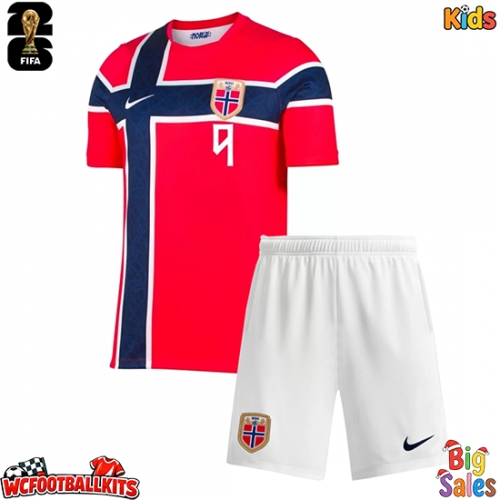 Norway Erling Haaland #9 Replica Home Stadium Kit for Kids World Cup 2026 Short Sleeve (+ pants)